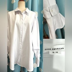 Good American crisp white button down shirt- thick fabric, strap cuffs- sz 18-20